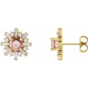14K Yellow Gold Natural Pink Morganite & 3/4 CTW Natural Diamond Earrings