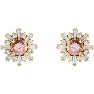 14K Yellow Gold Natural Pink Morganite & 3/4 CTW Natural Diamond Earrings
