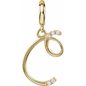 14K Yellow Gold Accented Script Initial C Charm/Pendant Mounting