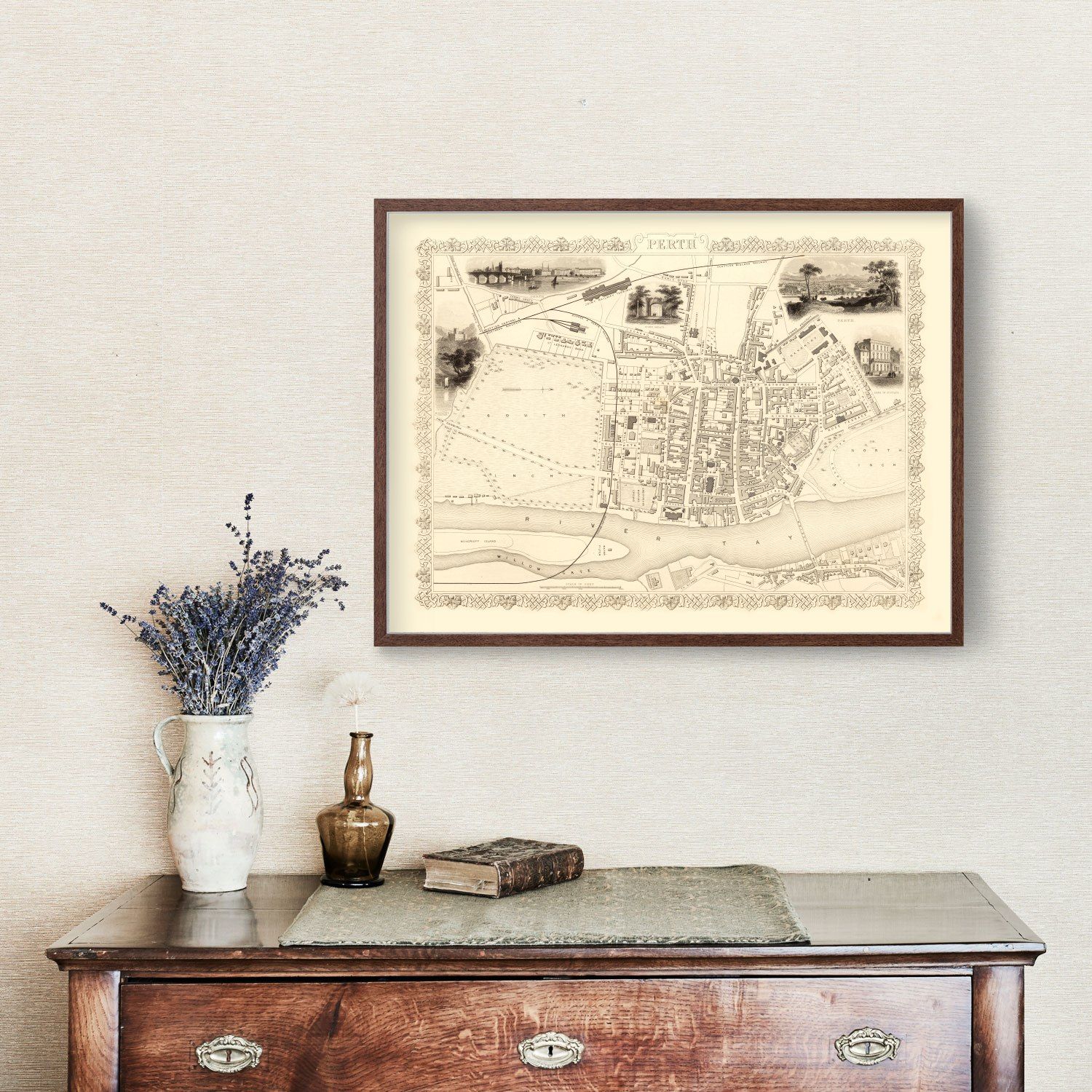 Vintage Map of Perth, Scotland 1851