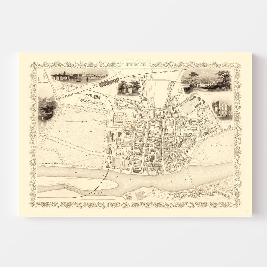 Vintage Map of Perth, Scotland 1851