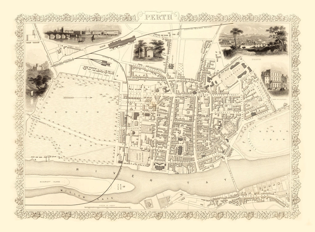 Vintage Map of Perth, Scotland 1851