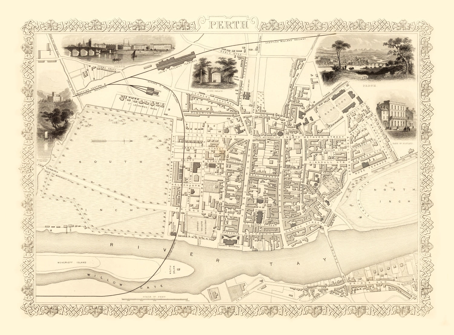 Vintage Map of Perth, Scotland 1851