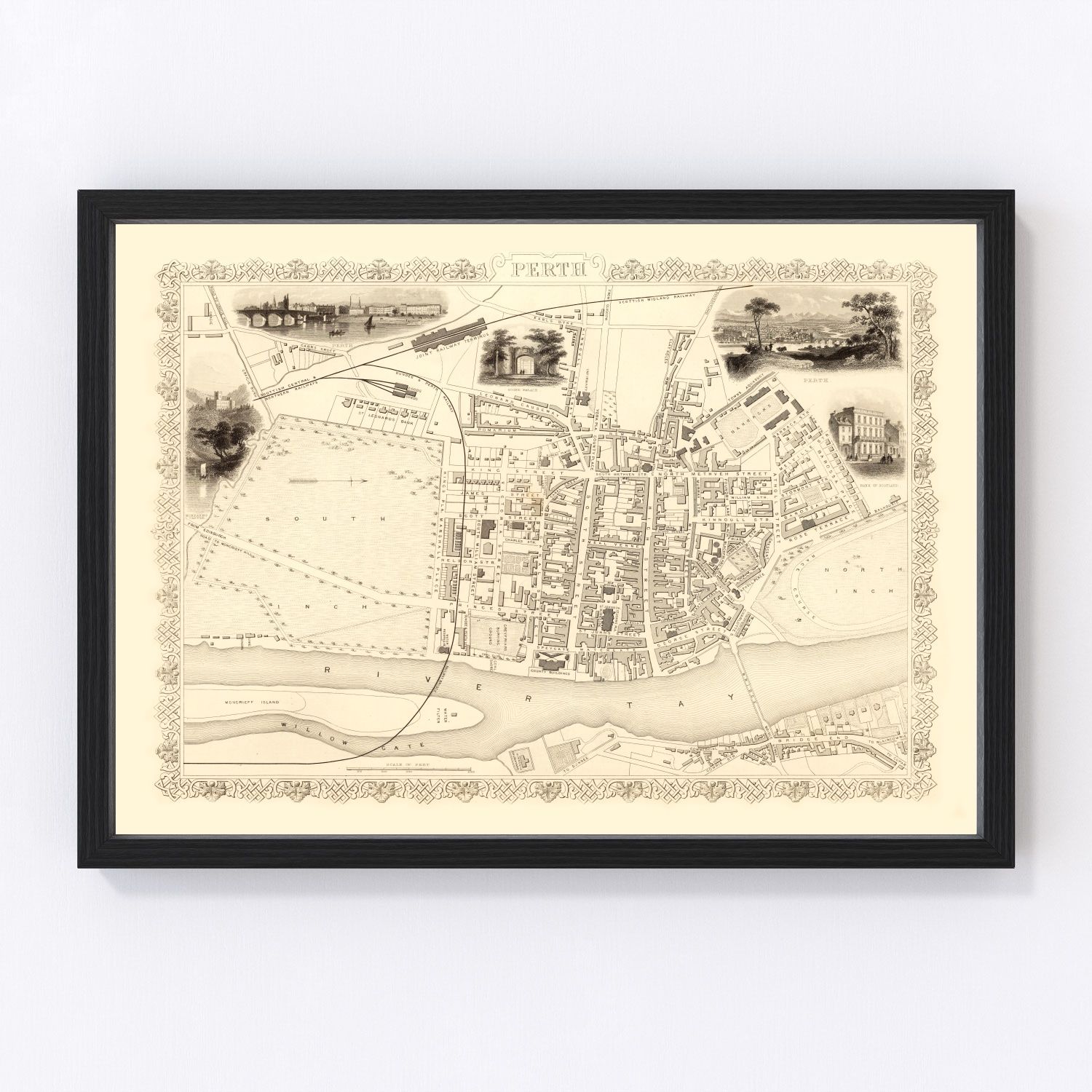 Vintage Map of Perth, Scotland 1851