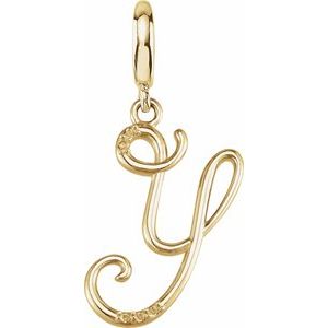 14K Yellow Gold Accented Script Initial Y Charm/Pendant Mounting