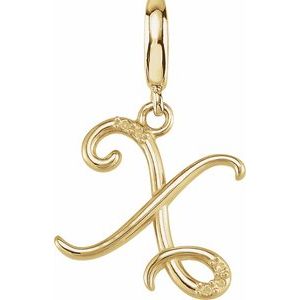 14K Yellow Gold Accented Script Initial X Charm/Pendant Mounting