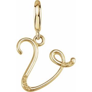 14K Yellow Gold Accented Script Initial V Charm/Pendant Mounting
