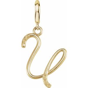 14K Yellow Gold Accented Script Initial U Charm/Pendant Mounting