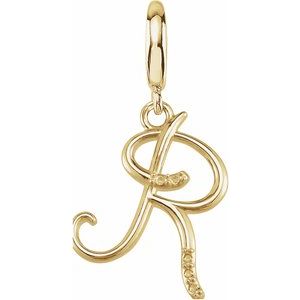 14K Yellow Gold Accented Script Initial R Charm/Pendant Mounting