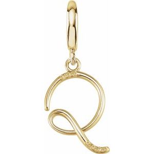 14K Yellow Gold Accented Script Initial Q Charm/Pendant Mounting – image 2