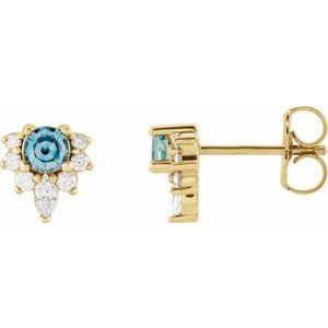 14K Yellow Gold Natural Aquamarine & 1/6 CTW Natural Diamond Earrings