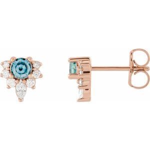 14K Rose Gold Natural Aquamarine & 1/6 CTW Natural Diamond Earrings