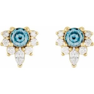 14K Yellow Gold Natural Aquamarine & 1/6 CTW Natural Diamond Earrings – image 2