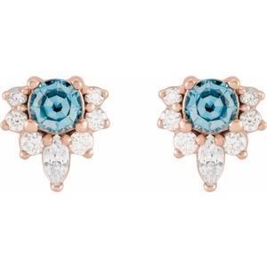 14K Rose Gold Natural Aquamarine & 1/6 CTW Natural Diamond Earrings – image 2
