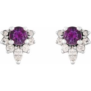 Sterling Silver Natural Amethyst & 1/6 CTW Natural Diamond Earrings – image 2