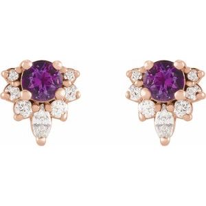 14K Rose Gold Natural Amethyst & 1/6 CTW Natural Diamond Earrings – image 2