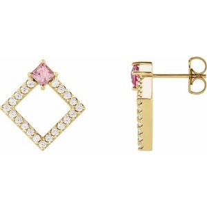 14K Yellow Gold Natural Pink Tourmaline & 1/3 CTW Natural Diamond Earrings