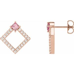 14K Rose Gold Natural Pink Tourmaline & 1/3 CTW Natural Diamond Earrings