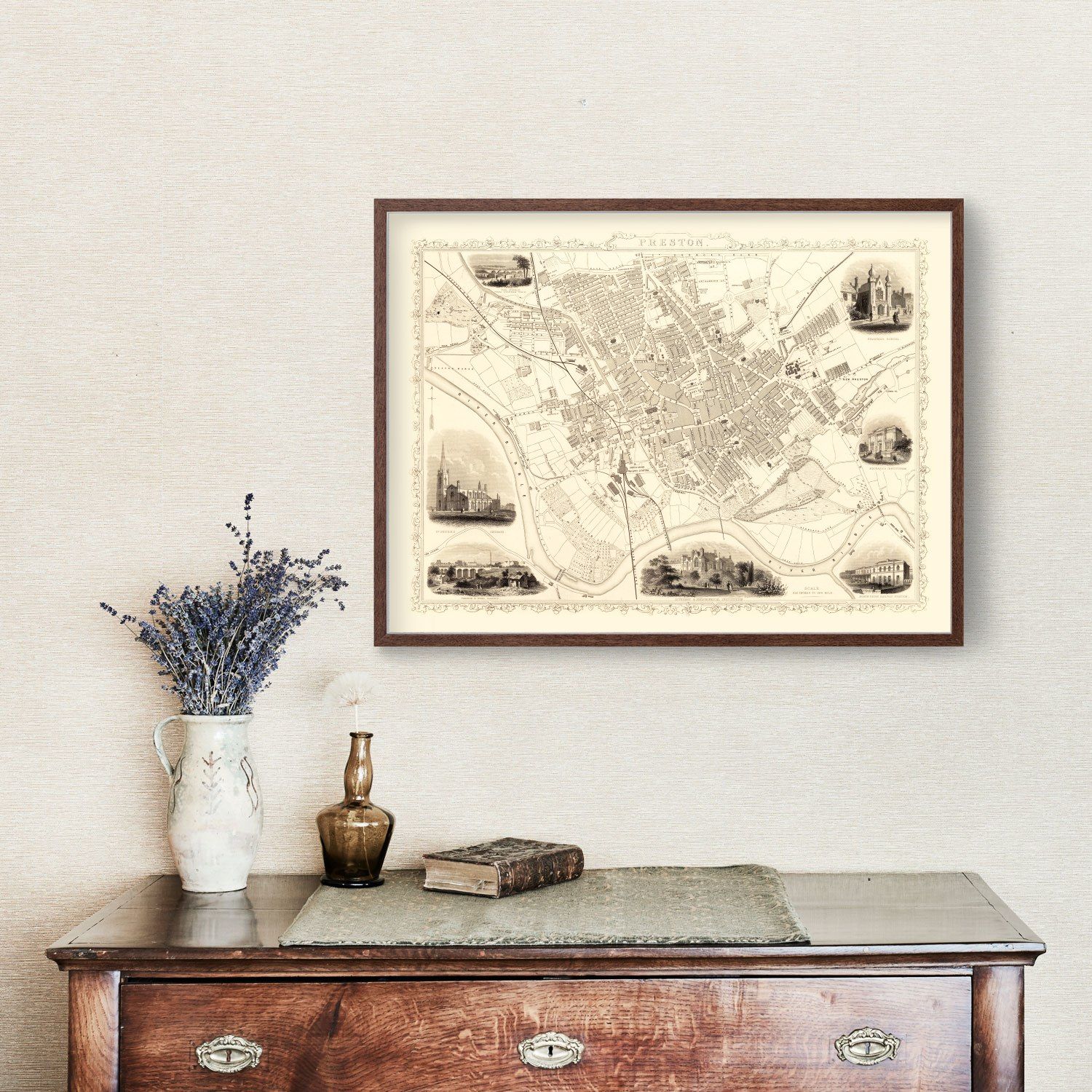 Vintage Map of Preston, United Kingdom 1851