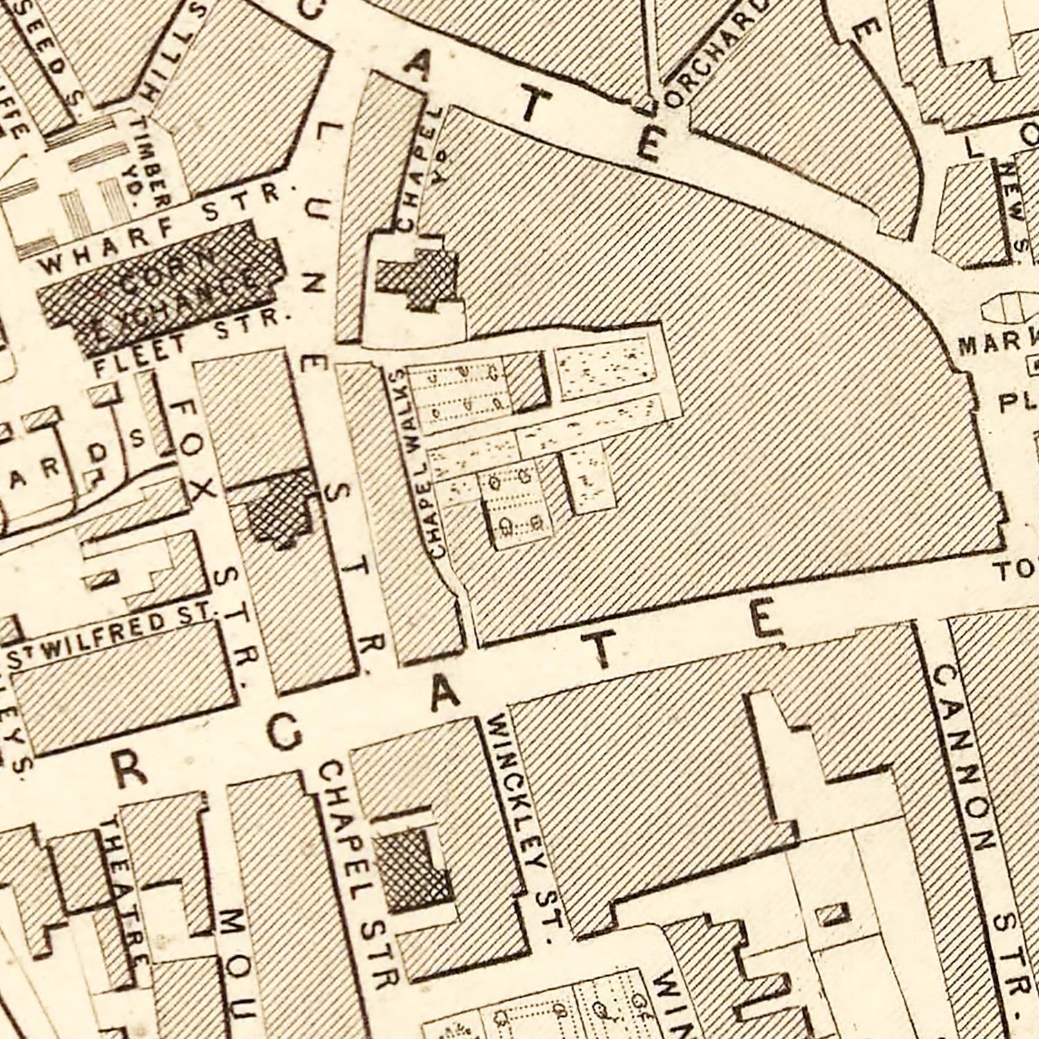 Vintage Map of Preston, United Kingdom 1851