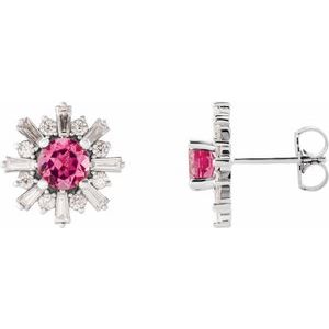 Platinum Natural Pink Tourmaline & 3/4 CTW Natural Diamond Earrings