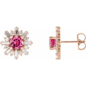 14K Rose Gold Natural Pink Tourmaline & 3/4 CTW Natural Diamond Earrings