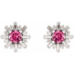 Sterling Silver Natural Pink Tourmaline & 3/4 CTW Natural Diamond Earrings