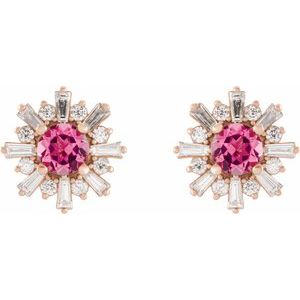 14K Rose Gold Natural Pink Tourmaline & 3/4 CTW Natural Diamond Earrings