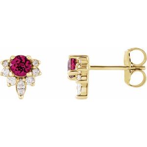 14K Yellow Gold Natural Pink Tourmaline & 1/6 CTW Natural Diamond Earrings