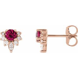 14K Rose Gold Natural Pink Tourmaline & 1/6 CTW Natural Diamond Earrings