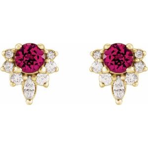 14K Yellow Gold Natural Pink Tourmaline & 1/6 CTW Natural Diamond Earrings – image 2