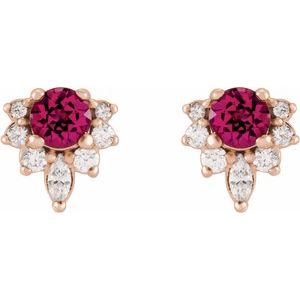 14K Rose Gold Natural Pink Tourmaline & 1/6 CTW Natural Diamond Earrings – image 2