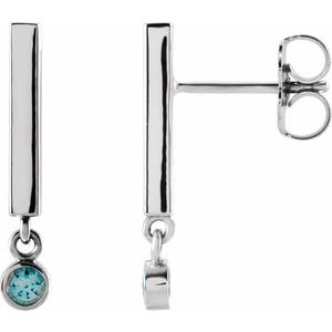 Platinum Natural Aquamarine Bar Earrings