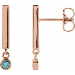 14K Rose Gold Natural Aquamarine Bar Earrings