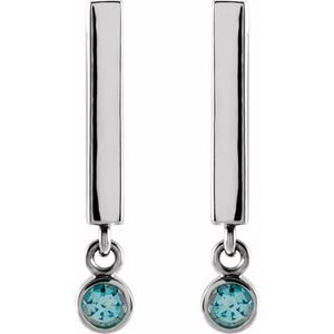 14K White Gold Natural Aquamarine Bar Earrings – image 2