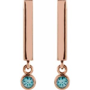 14K Rose Gold Natural Aquamarine Bar Earrings – image 2