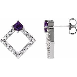 Platinum Natural Amethyst & 1/3 CTW Natural Diamond Earrings