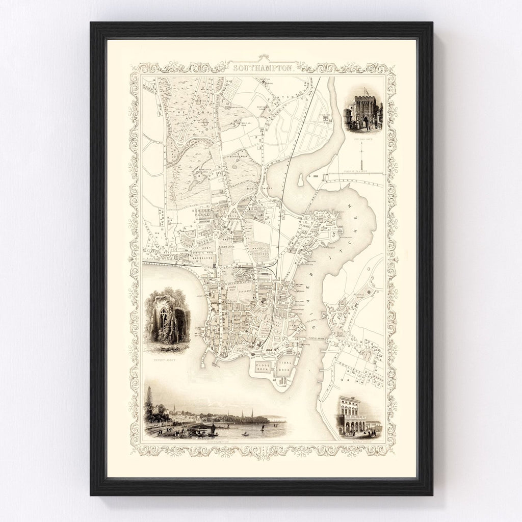 Vintage Map of Southampton, United Kingdom 1851