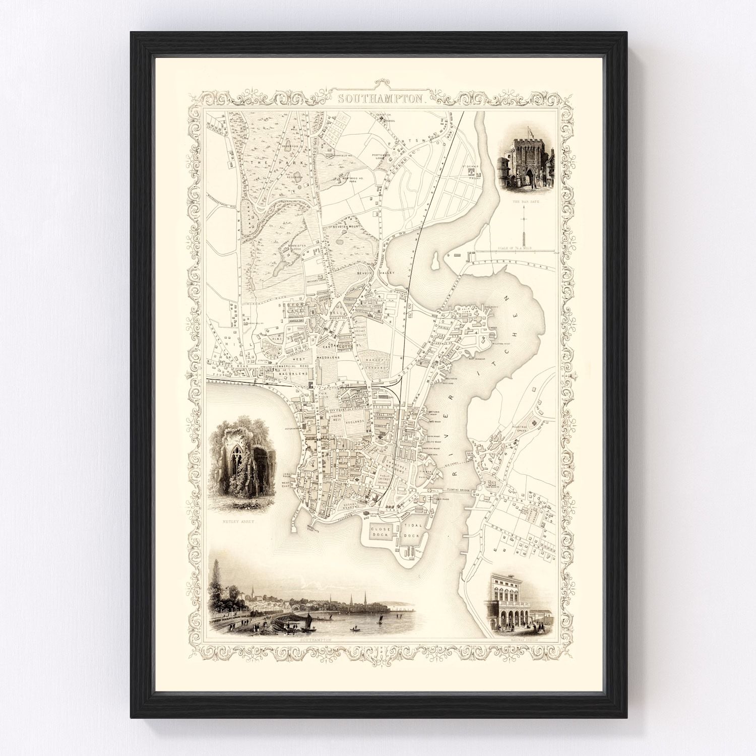 Vintage Map of Southampton, United Kingdom 1851