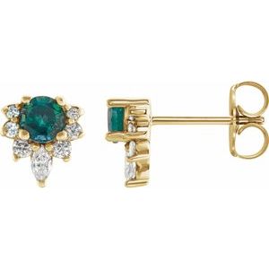 14K Yellow Gold Natural Alexandrite & 1/6 CTW Natural Diamond Earrings