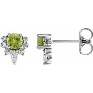 14K White Gold Natural Peridot & 1/6 CTW Natural Diamond Earrings