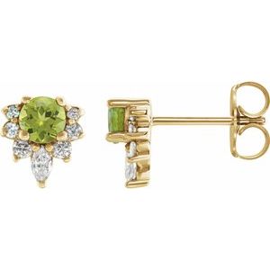 14K Yellow Gold Natural Peridot & 1/6 CTW Natural Diamond Earrings