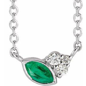 14K White Gold Lab-Grown Emerald & .03 CTW Natural Diamond 16" Necklace