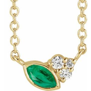 14K Yellow Gold Lab-Grown Emerald & .03 CTW Natural Diamond 16" Necklace