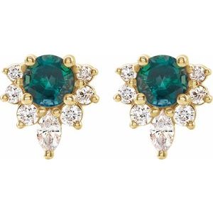 14K Yellow Gold Natural Alexandrite & 1/6 CTW Natural Diamond Earrings – image 2