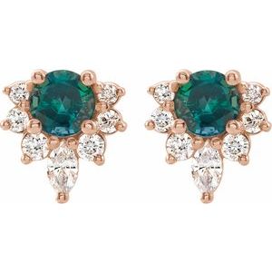 14K Rose Gold Natural Alexandrite & 1/6 CTW Natural Diamond Earrings – image 2
