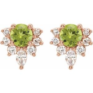 14K Rose Gold Natural Peridot & 1/6 CTW Natural Diamond Earrings – image 2