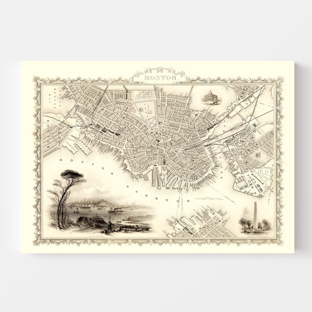 Vintage Map of Boston, Massachusetts 1851