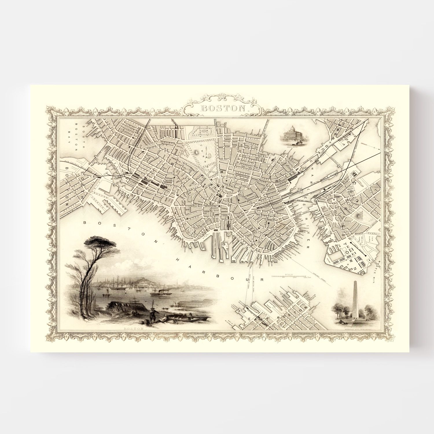 Vintage Map of Boston, Massachusetts 1851