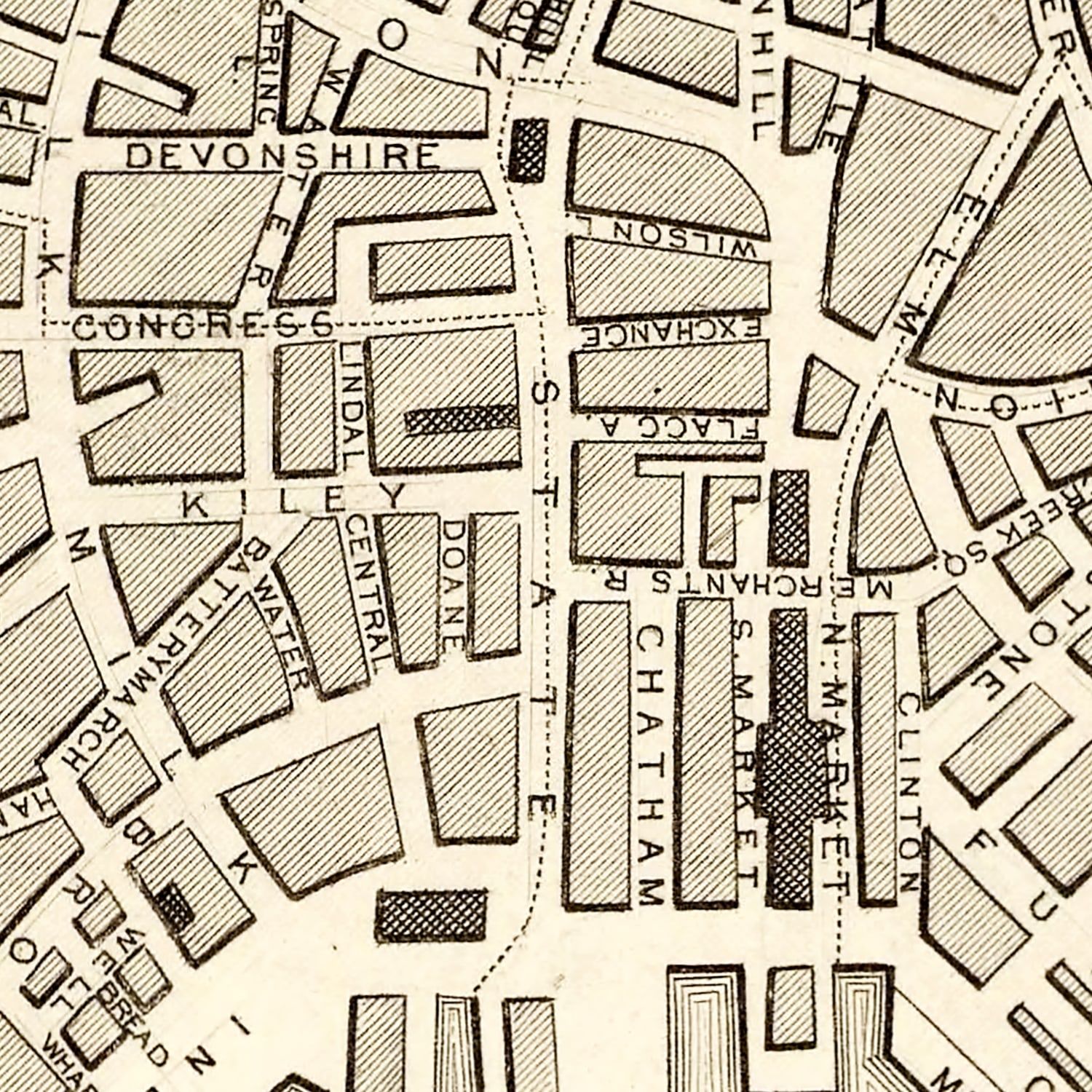 Vintage Map of Boston, Massachusetts 1851